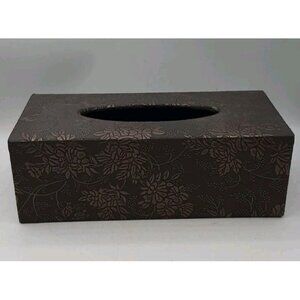Vintage Bombay Embossed Vegan Leather Covered Wooden Tissue Box Holder NEW